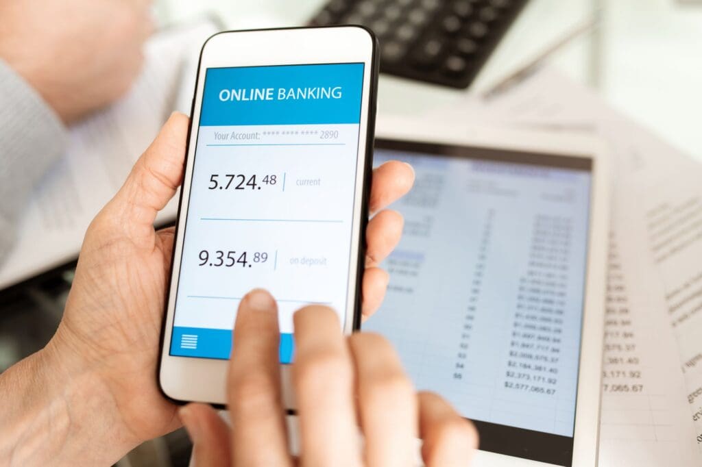 A mobile screen showing a mobile bank account balances