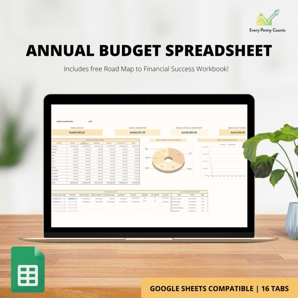 EPC Annual Budget Spreadsheet showing on a laptop screen