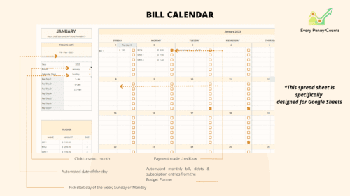 Simple Monthly Budget Spreadsheet - Bill Calendar