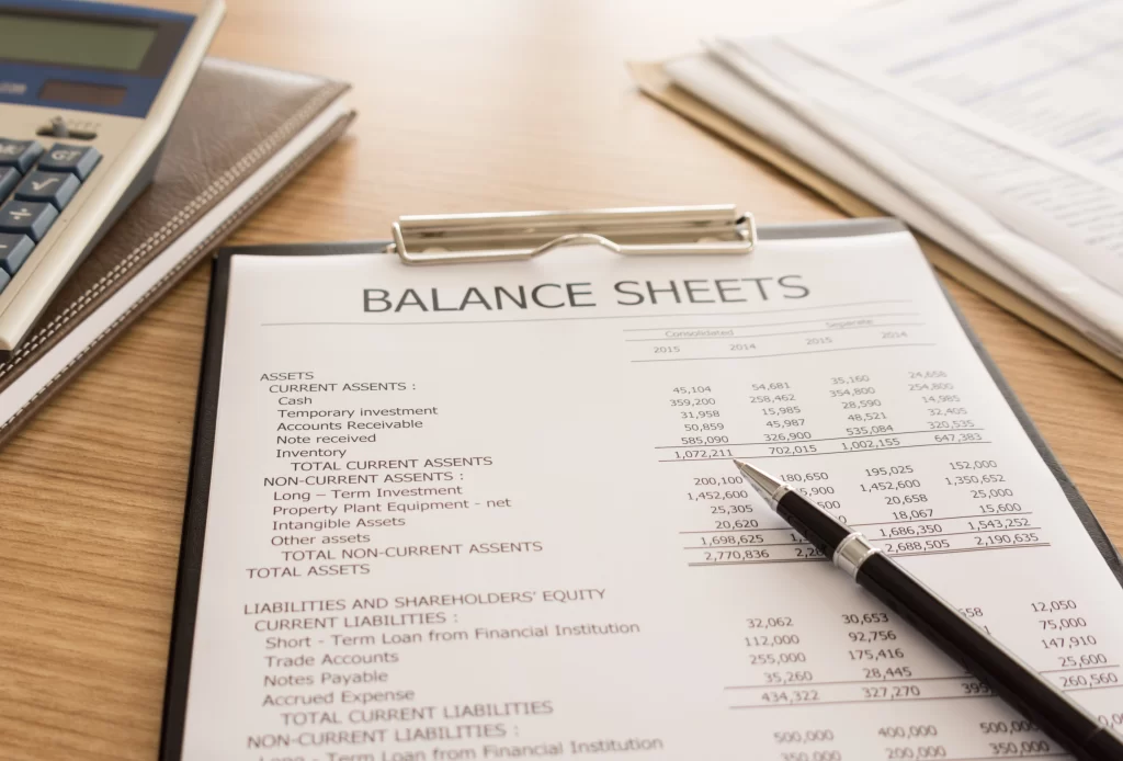 A document of the Balance Sheet, one of the financial statements