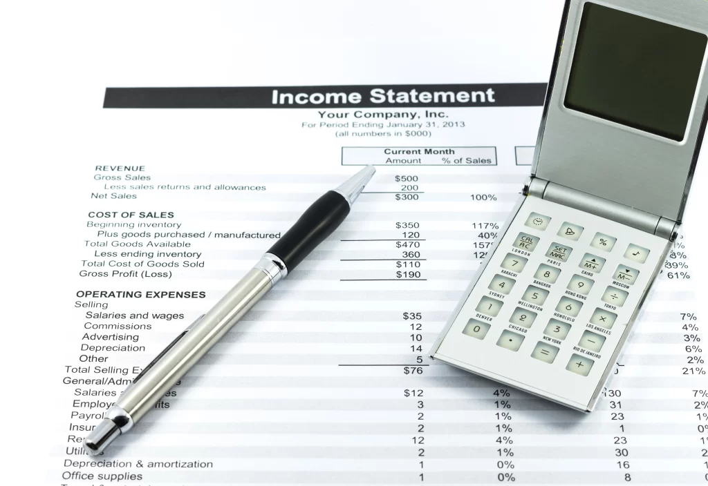 A document of the Income Statement, one of the financial statements