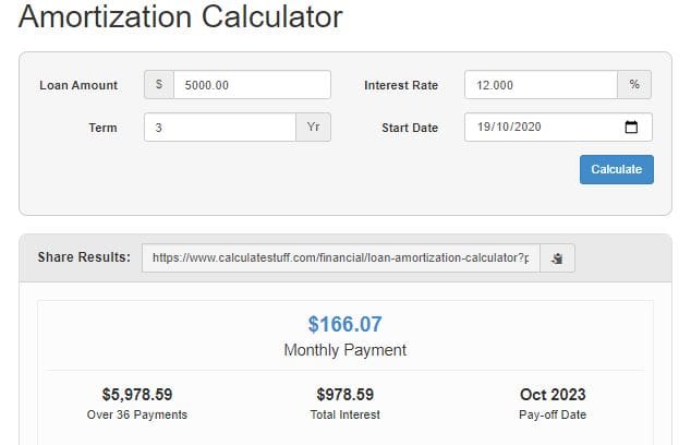 Loan Claculator - 3 yrs