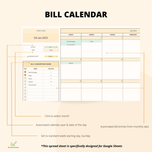 EPC Spreadsheet Bill Calendar