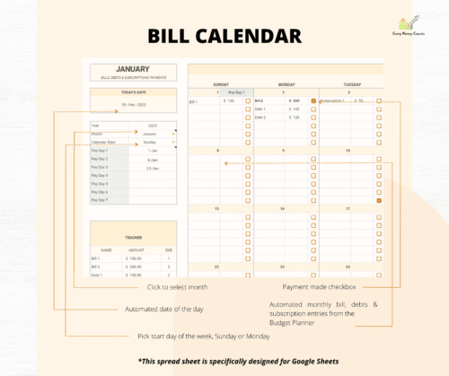 Image of the EPC Ultimate Monthly spreadsheet with an image of the Bill Calendar