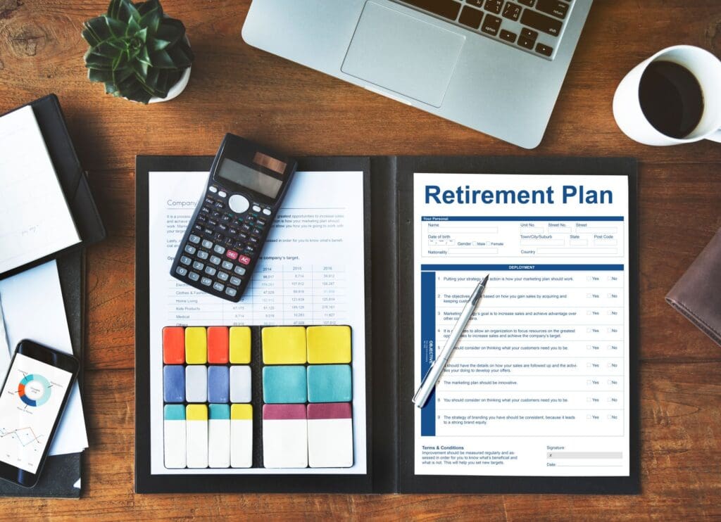 Folder open with document showing retirement plan